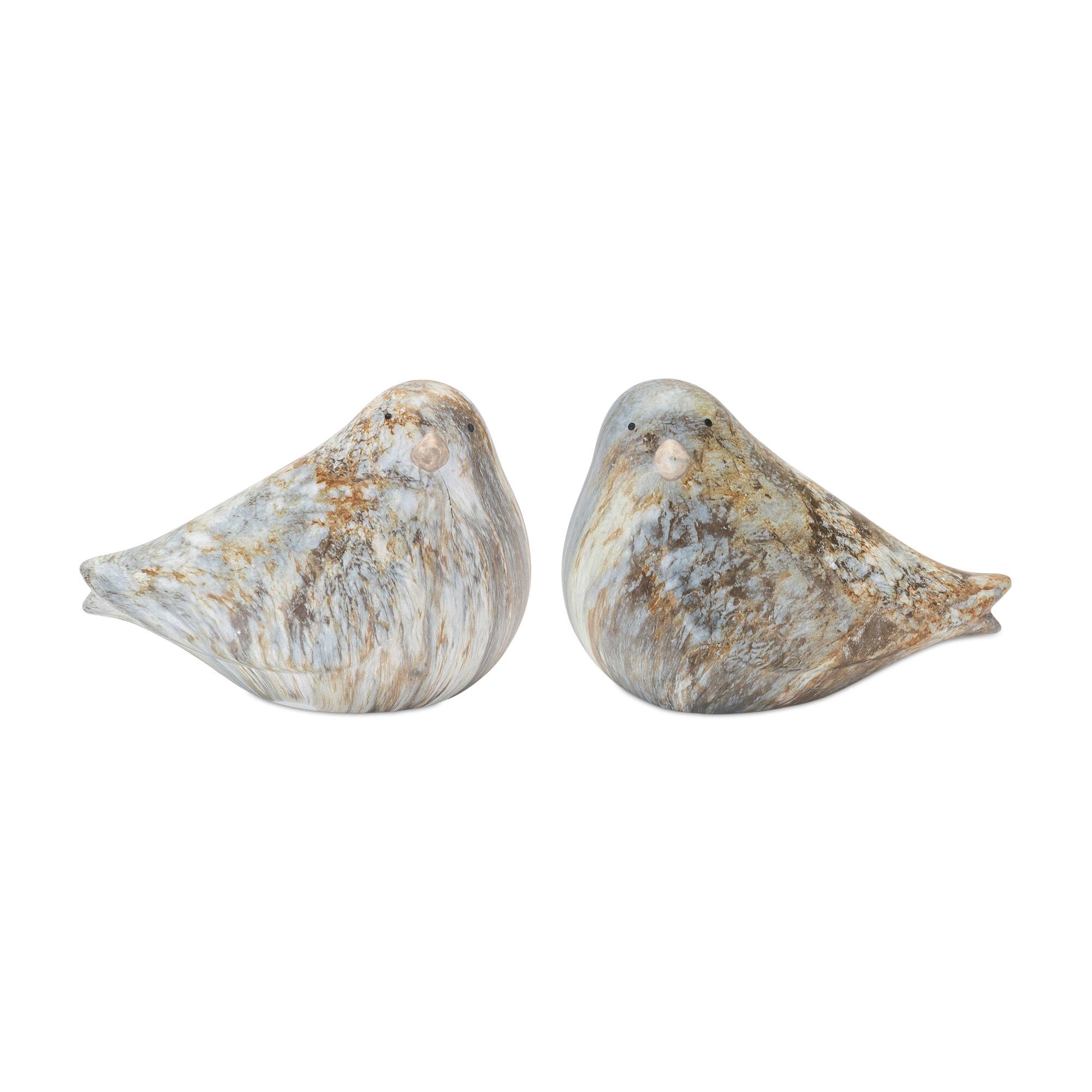 4.5" Terracotta Marble Design Bird Figurine Set